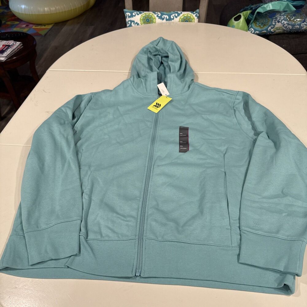 all in motion Women's Cotton Fleece full Zip Sweatshirt Hoodie Green Size XXL